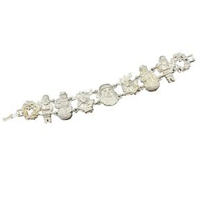 NOS Vintage Silver-Tone Christmas Charm‎ Bracelet Santa Snowman Wreath Bells New